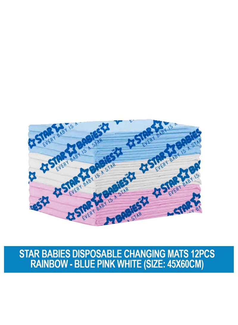 Star Babies  Disposable Changing Mats - 45 x 60cm - Large Pack of 12 - Blue/Pink/White-Rainbow - Image 2