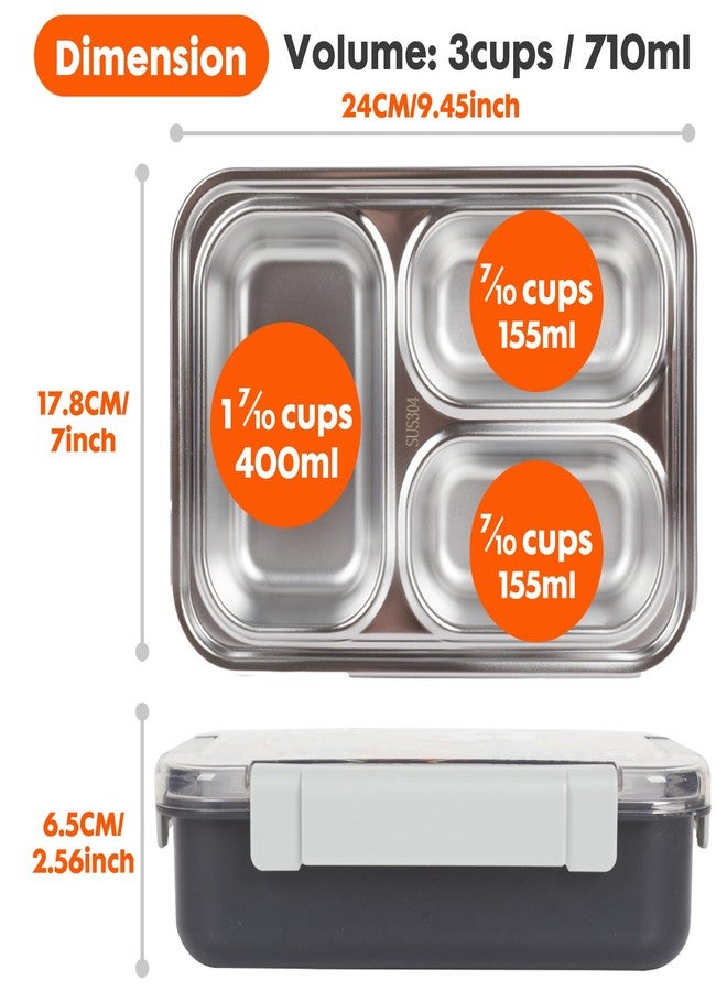 YOYTOO Stainless Steel Bento Lunch Box for Kids, 710 ml/23.5 oz BPA-Free Leak-Proof Children Food Containers with 3 Compartments, Back to School Students Daycare Lunches/Snack - Image 4