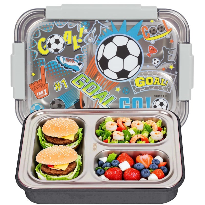 YOYTOO Stainless Steel Bento Lunch Box for Kids, 710 ml/23.5 oz BPA-Free Leak-Proof Children Food Containers with 3 Compartments, Back to School Students Daycare Lunches/Snack - Image 1