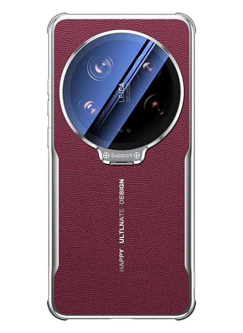 Compatible with Xiaomi 15 Ultra Case with All-Inclusive Lens Film, Ultra-Thin Premium Leather Case with Metal Camera Lens Bracket Holder Shockproof Protective Cove