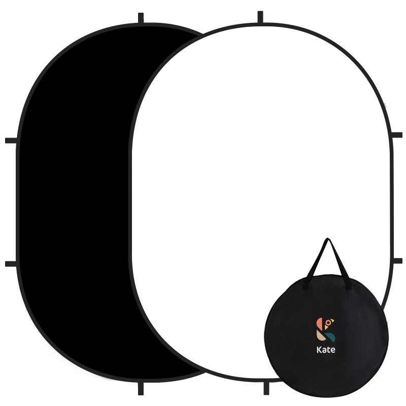 Kate Collapsible Backdrop Audition Backdrop for Headshot Photography,Video Conference,Live Streaming(5'x6.5',1.5x2m,Black/White) - Image 1