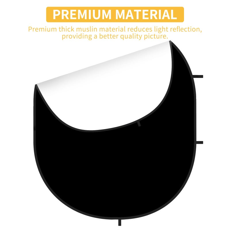 Kate Collapsible Backdrop Audition Backdrop for Headshot Photography,Video Conference,Live Streaming(5'x6.5',1.5x2m,Black/White) - Image 2