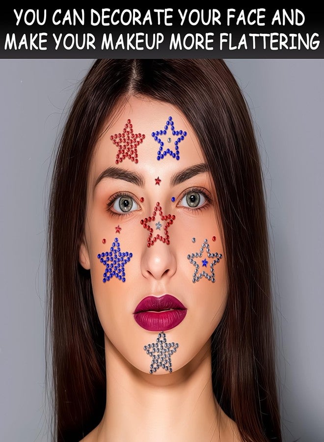 Jacnkb 6 Sheets Self Adhesive Star Gem Stickers Red White Blue Rhinestone Stickers 4th of July Face Jewel Stick on Patriotic Face Makeup Sticker Independence Day Sticker for Body Nails Crafts Decoration - Image 5