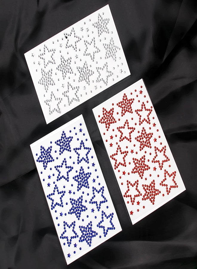 Jacnkb 6 Sheets Self Adhesive Star Gem Stickers Red White Blue Rhinestone Stickers 4th of July Face Jewel Stick on Patriotic Face Makeup Sticker Independence Day Sticker for Body Nails Crafts Decoration - Image 3