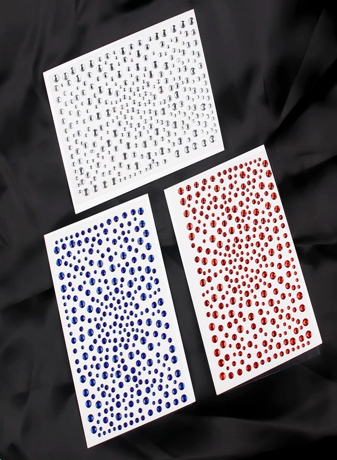 Jacnkb 6 Sheets Self Adhesive Star Gem Stickers Red White Blue Rhinestone Stickers 4th of July Face Jewel Stick on Patriotic Face Makeup Sticker Independence Day Sticker for Body Nails Crafts Decoration - Image 4