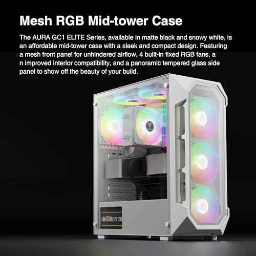 GAMDIAS White ATX Mid Tower Gaming Computer PC Case w/Tempered Glass, Built-in 4X 120mm ARGB Fans, Support Up to 6X 120mm Fans, 360mm AIO/Radiator, 340mm GPU/VGA, 160mm CPU Air Cooler - Image 2