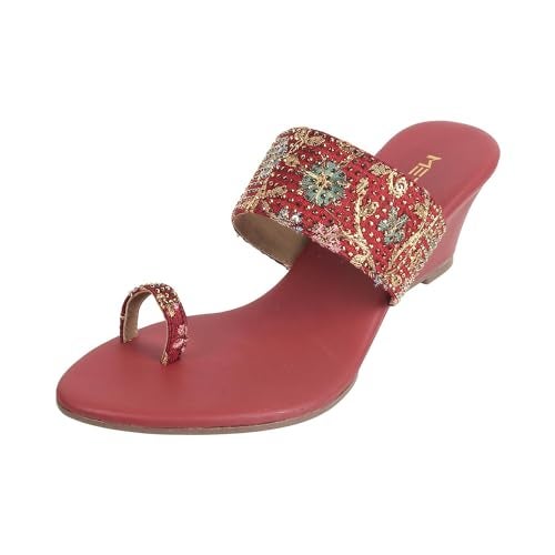 Metro Women Maroon Ethnicwear Wedge Heel Sandal UK/6 EU/39 (35-939) - Image 1