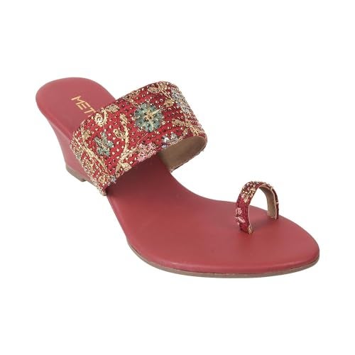 Metro Women Maroon Ethnicwear Wedge Heel Sandal UK/6 EU/39 (35-939) - Image 3