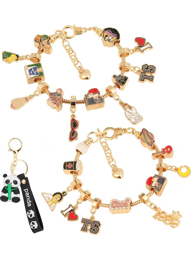Captaintech 2 Pieces Friendship Bracelets for Women, Inspired Charm Bracelets, Adjustable Matching Couples Best Friend Bracelet Set with Cute Panda Keychain, Ideal Teen Girl Birthday Gifts - Image 1