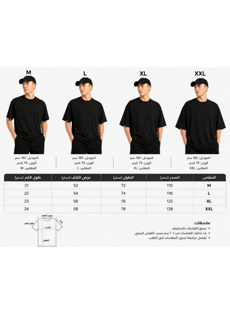 تيشيرت قطن نص كم اوفر سايز - اسود- XL - Image 2