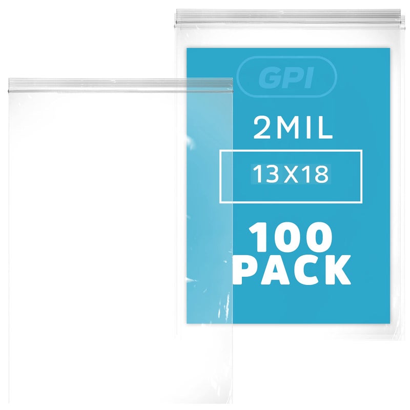 GPI - 2.5 Gallon Extra-large Zip Bags, 13" x 18" Large Reclosable Lock Zip Bags, Clear Plastic Zipper Storage Bags with Zip Top Lock for Freezer, Clothing, Food, Supplies - 100 Count