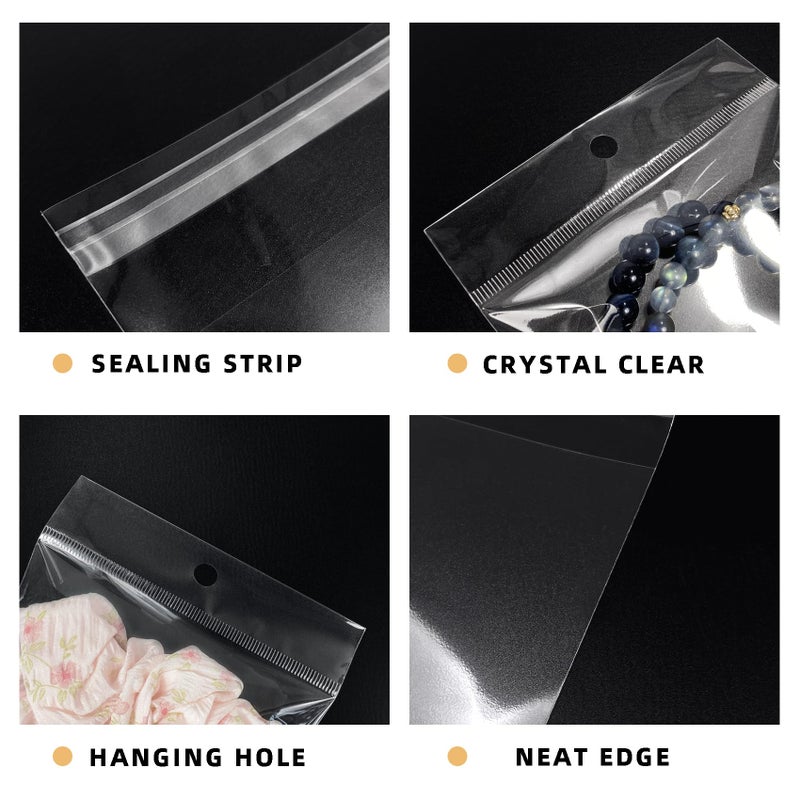 Morepack 4x4 Inches Hanging Hole Self Sealing Cellophane Bags Self Adhesive, 100 Pieces Clear Resealable Cellophane Bags with hanging header for Jewelry Earring Necklace - Image 3