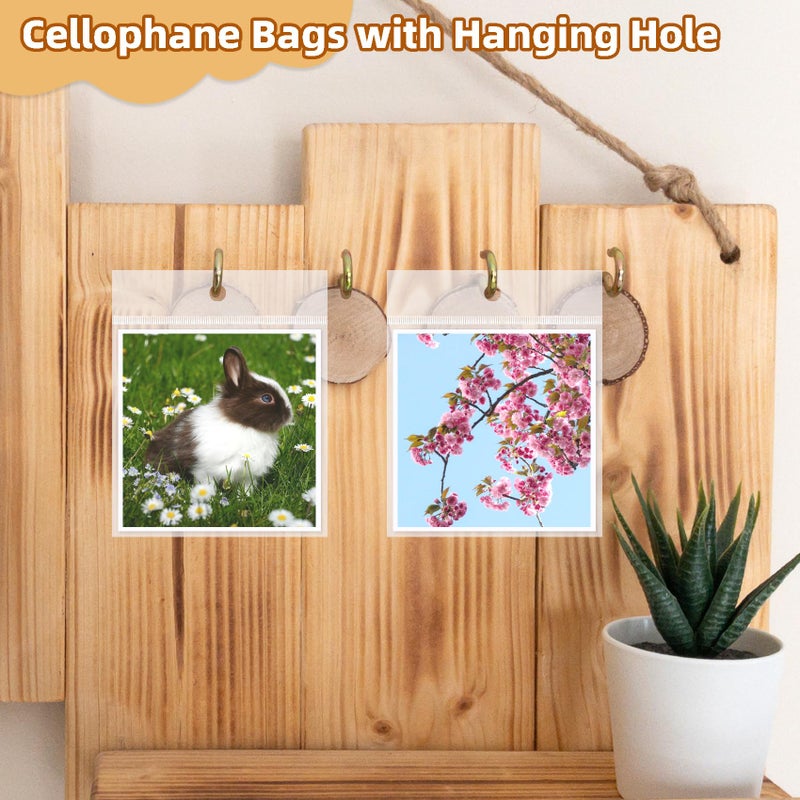 Morepack 4x4 Inches Hanging Hole Self Sealing Cellophane Bags Self Adhesive, 100 Pieces Clear Resealable Cellophane Bags with hanging header for Jewelry Earring Necklace - Image 5