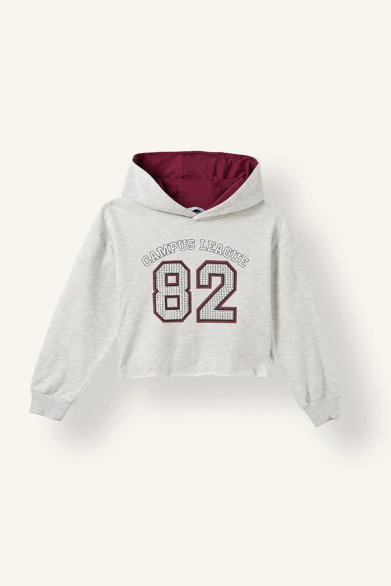 Defacto Relax Fit Slogan Hooded Sweatshirt