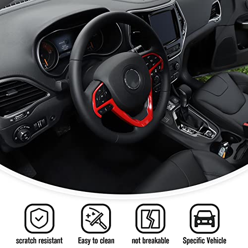 JeCar Steering Wheel Trim Cover Interior Decoration Trim Kit for 2014-2020 Jeep Grand Cherokee & Jeep Cherokee, Red - Image 5