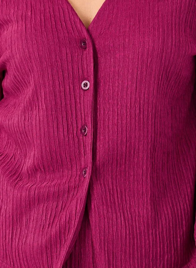 Styli Styli Textured Flared Sleeve Shirt and Pyjama Set