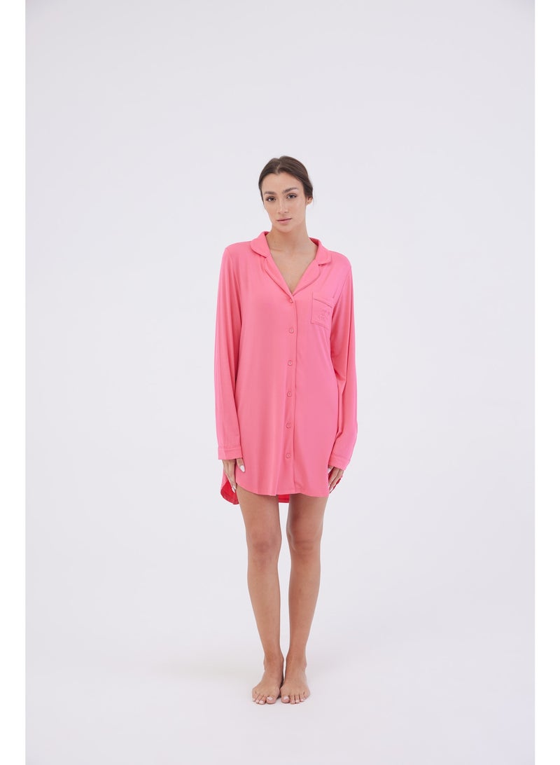 Lilly Bamboo Sleeping Shirt Pink. 95% Bamboo Cooling fabric, Ultra soft, Breathable Sleepwear for Hot Sleepers.