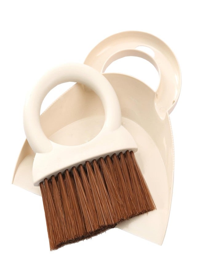 BSMstone Round Handle Brush and Dustpan Set Small Broom & Dustpan Portable Handheld Sweeper for Desktop Sofa Floor Pet Nest (Off White) - Image 1