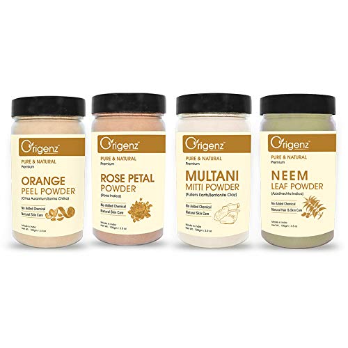 Origenz Orange Peel, Rose Petals, Multani Mitti and Neem Leaves Powders for Healthy Skin, Nourishment, Face Pack, Mask, Helps to Control Tanning, Acne Pimple | 400gm - Image 1