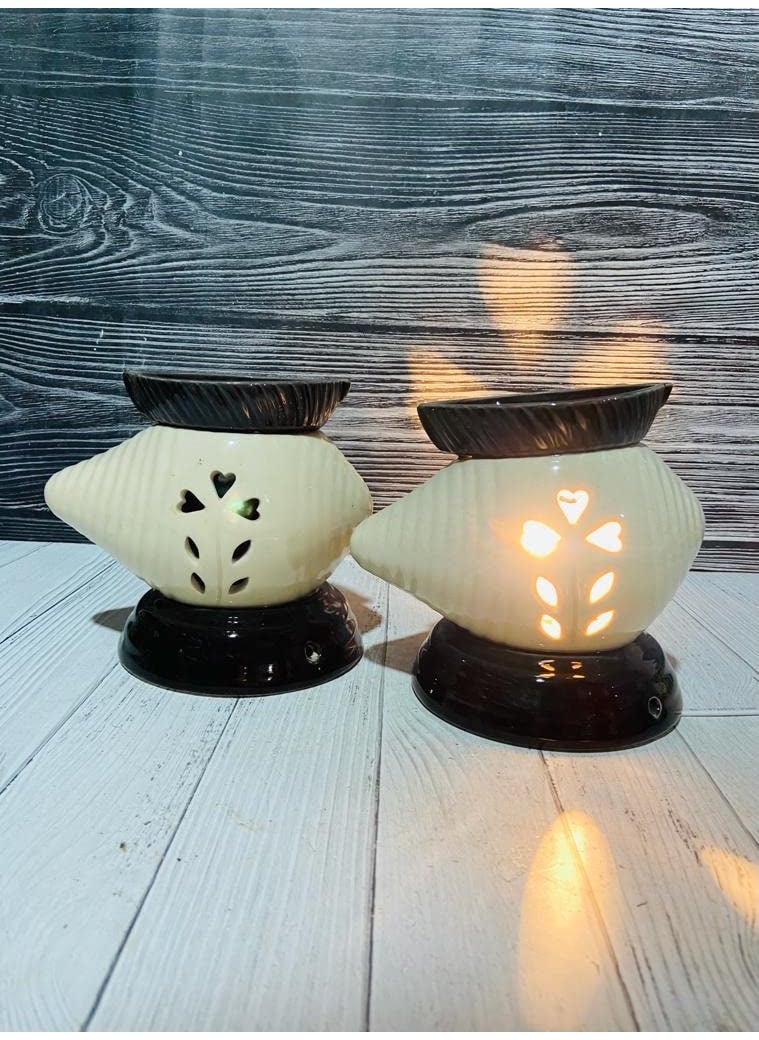 Generic Kahana Electric Diffuser Air Freshener Shankh Pot White Oil Burner with 10ml Fragrance Oil for Office Spa Gym Dance Class Music Class Recaptionist Table Dcor  - Image 1