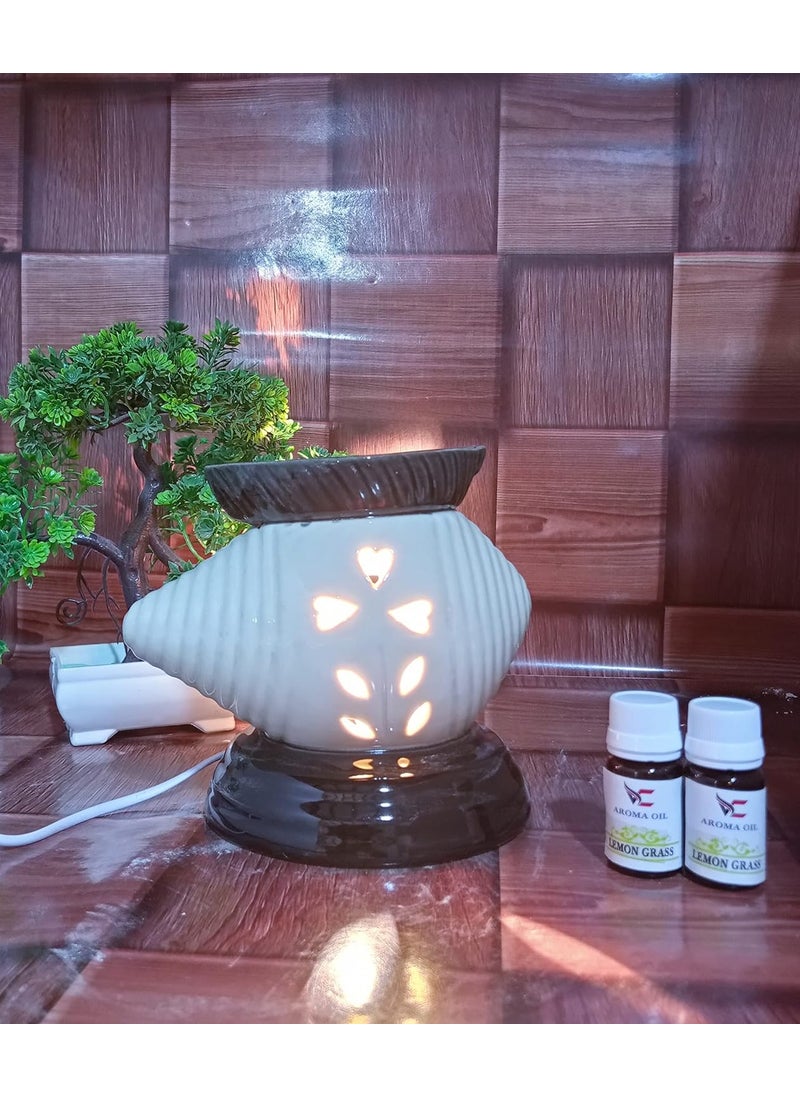 Generic Kahana Electric Diffuser Air Freshener Shankh Pot White Oil Burner with 10ml Fragrance Oil for Office Spa Gym Dance Class Music Class Recaptionist Table Dcor  - Image 2
