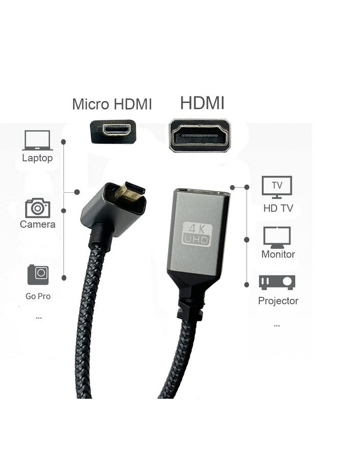 Seadream - 4K Angled Micro Hdmi To Hdmi Adapter Cable 2Pack Nylon Braided 90°Degree Up Angled Micro Hdmi Male To Hdmi Female Cable (Type D To Type A) 4K@60Hz Hdr 3D 18Gbps (Up Angled) - Image 1