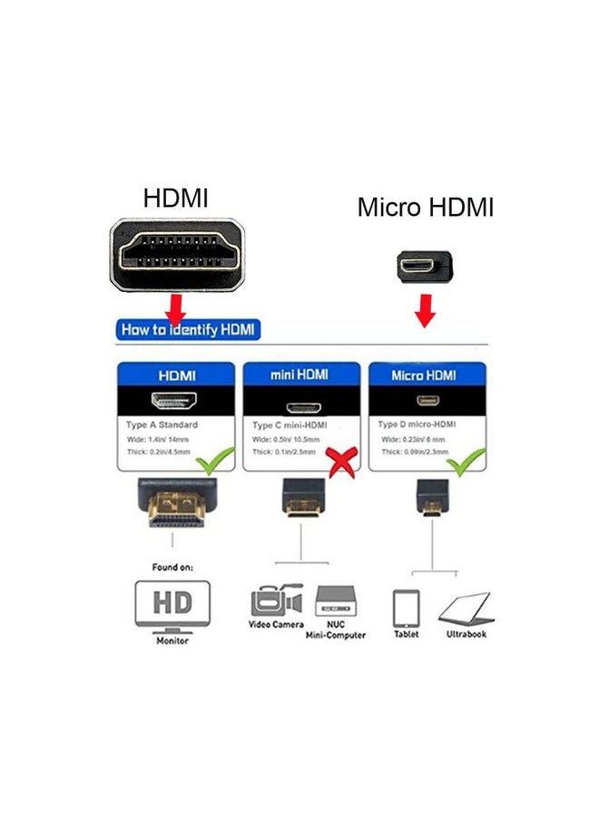 Seadream - 4K Angled Micro Hdmi To Hdmi Adapter Cable 2Pack Nylon Braided 90°Degree Up Angled Micro Hdmi Male To Hdmi Female Cable (Type D To Type A) 4K@60Hz Hdr 3D 18Gbps (Up Angled) - Image 1