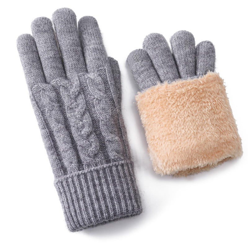 Leamekor Winter Warm Fleece Lined Gloves for Women, Thermal Wool Cable Knit Gloves for Cold Weather, Touchscreen Fingers Folding Cuffs (Grey, One Size) - Image 1