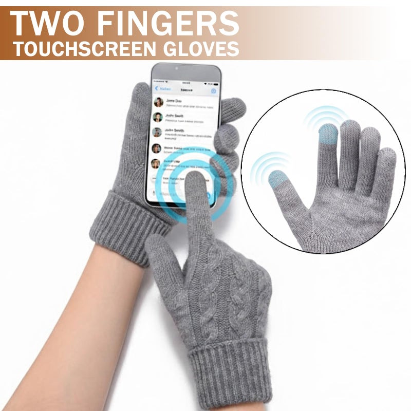 Leamekor Winter Warm Fleece Lined Gloves for Women, Thermal Wool Cable Knit Gloves for Cold Weather, Touchscreen Fingers Folding Cuffs (Grey, One Size) - Image 5