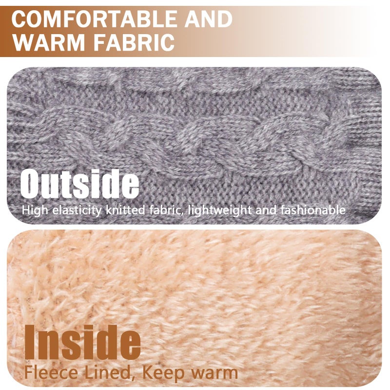 Leamekor Winter Warm Fleece Lined Gloves for Women, Thermal Wool Cable Knit Gloves for Cold Weather, Touchscreen Fingers Folding Cuffs (Grey, One Size) - Image 4
