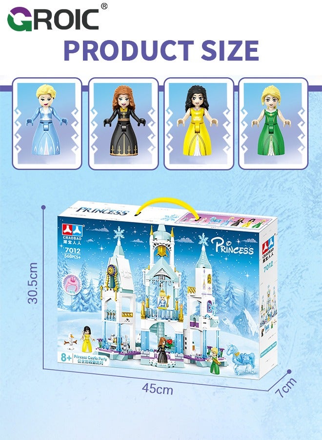 Princess Castle Block Set, Elsa Castle Model, 568 Pieces of Girls Palace House Castle Block Toys, Puzzle Building Set, STEM Building Toys, DIY Miniature Block Toys