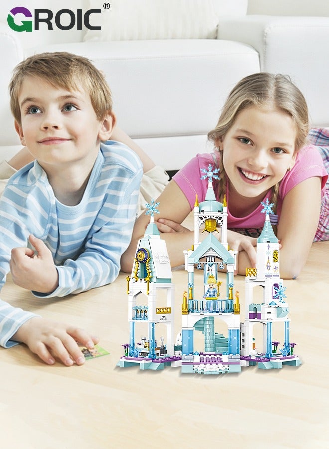 Princess Castle Block Set, Elsa Castle Model, 568 Pieces of Girls Palace House Castle Block Toys, Puzzle Building Set, STEM Building Toys, DIY Miniature Block Toys