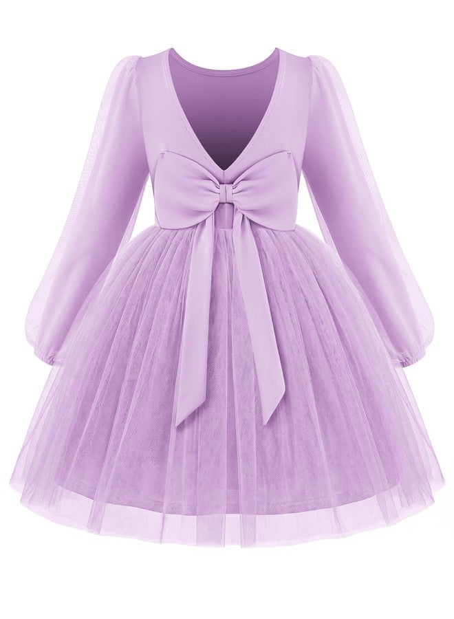 آرشنر فستان أرشينر للبنات الصغيرات بلون الخزامى، مزين بتنورة توتو من التول، بأكمام طويلة وظهر على شكل حرف V، مناسب لحفلات الزفاف والمناسبات الخاصة بفصلي الخريف والربيع، مقاس 5 سنوات. - Image 1