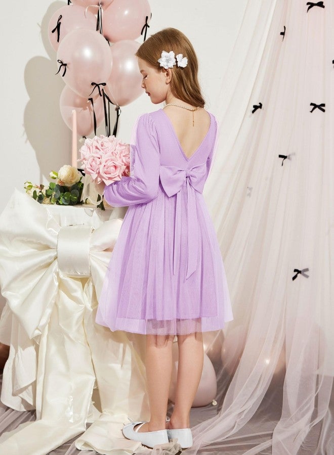 آرشنر فستان أرشينر للبنات الصغيرات بلون الخزامى، مزين بتنورة توتو من التول، بأكمام طويلة وظهر على شكل حرف V، مناسب لحفلات الزفاف والمناسبات الخاصة بفصلي الخريف والربيع، مقاس 5 سنوات. - Image 5