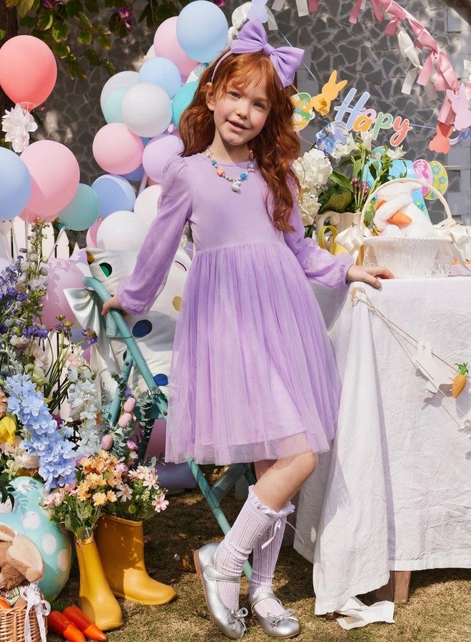 آرشنر فستان أرشينر للبنات الصغيرات بلون الخزامى، مزين بتنورة توتو من التول، بأكمام طويلة وظهر على شكل حرف V، مناسب لحفلات الزفاف والمناسبات الخاصة بفصلي الخريف والربيع، مقاس 5 سنوات. - Image 2