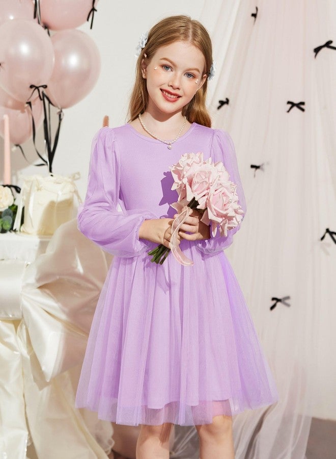 آرشنر فستان أرشينر للبنات الصغيرات بلون الخزامى، مزين بتنورة توتو من التول، بأكمام طويلة وظهر على شكل حرف V، مناسب لحفلات الزفاف والمناسبات الخاصة بفصلي الخريف والربيع، مقاس 5 سنوات. - Image 4