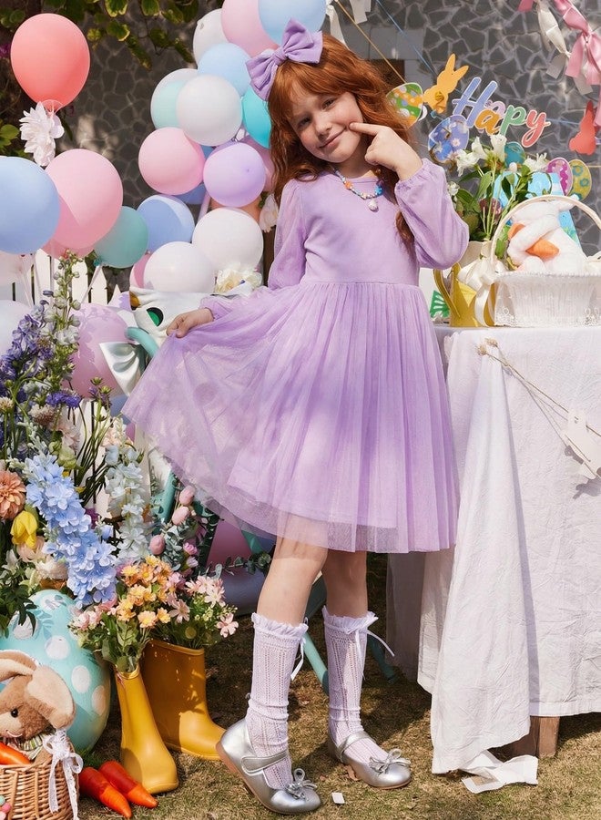 آرشنر فستان أرشينر للبنات الصغيرات بلون الخزامى، مزين بتنورة توتو من التول، بأكمام طويلة وظهر على شكل حرف V، مناسب لحفلات الزفاف والمناسبات الخاصة بفصلي الخريف والربيع، مقاس 5 سنوات. - Image 3