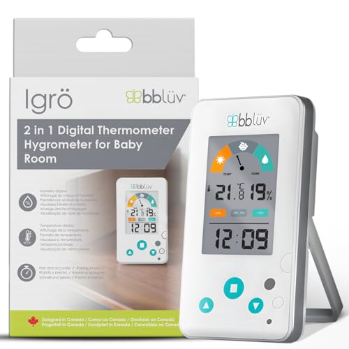 bblÃ¼v bblüv Igrö 2-in-1 | Indoor Digital Thermometer and Hygrometer | Humidity Meter for Baby Room with Alarm | Portable, User-Friendly | Ideal for Nursery, Home, or Travel - Image 1