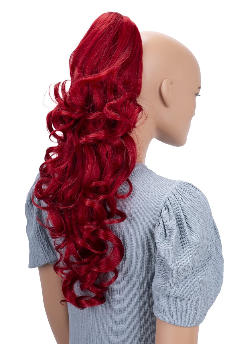 CAISHA 20 Hairpiece Ponytail Clip On Extension With Butterfly Claw Voluminous Wavy Intense Red H101