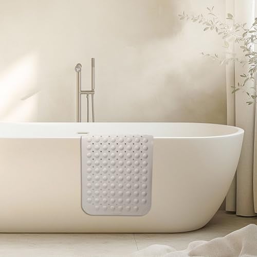 WarmSnow حصائر استحمام غير قابلة للانزلاق داخل الدش 15 × 27.5 بوصة، حصيرة حوض استحمام غير قابلة للانزلاق، حصيرة استحمام للحوض مع أكواب شفط، حصيرة حوض استحمام مع فتحات تصريف للحمام (بيج) - Image 2