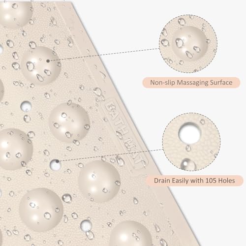 WarmSnow حصائر استحمام غير قابلة للانزلاق داخل الدش 15 × 27.5 بوصة، حصيرة حوض استحمام غير قابلة للانزلاق، حصيرة استحمام للحوض مع أكواب شفط، حصيرة حوض استحمام مع فتحات تصريف للحمام (بيج) - Image 5