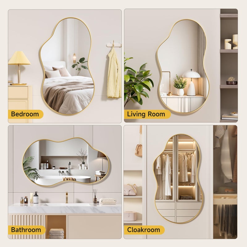Hasipu Irregular Wall Mirror - 35"x20" Asymmetrical Mirror, Modern Decorative Mirrors for Living Room, Entryway, Hallway, Bathroom, Bedroom,Wall Mounted Home Decor (Gold) - Image 4