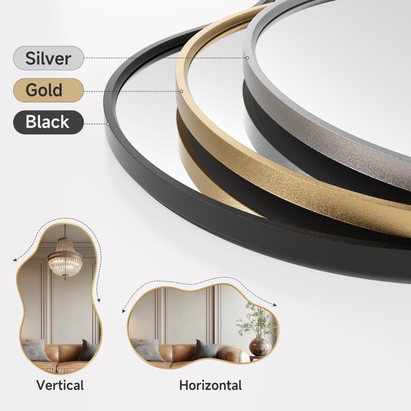 Hasipu Irregular Wall Mirror - 35"x20" Asymmetrical Mirror, Modern Decorative Mirrors for Living Room, Entryway, Hallway, Bathroom, Bedroom,Wall Mounted Home Decor (Gold) - Image 5