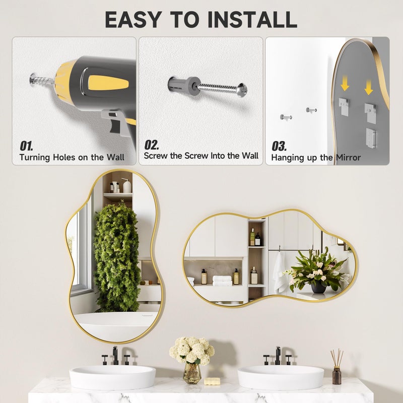 Hasipu Irregular Wall Mirror - 35"x20" Asymmetrical Mirror, Modern Decorative Mirrors for Living Room, Entryway, Hallway, Bathroom, Bedroom,Wall Mounted Home Decor (Gold) - Image 3