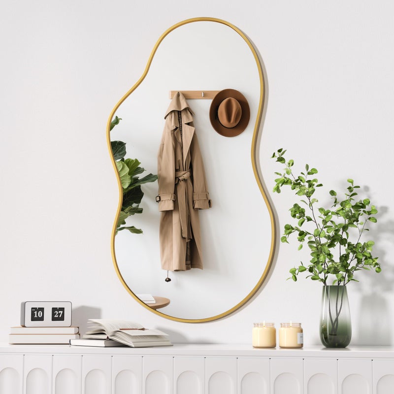 Hasipu Irregular Wall Mirror - 35"x20" Asymmetrical Mirror, Modern Decorative Mirrors for Living Room, Entryway, Hallway, Bathroom, Bedroom,Wall Mounted Home Decor (Gold) - Image 1