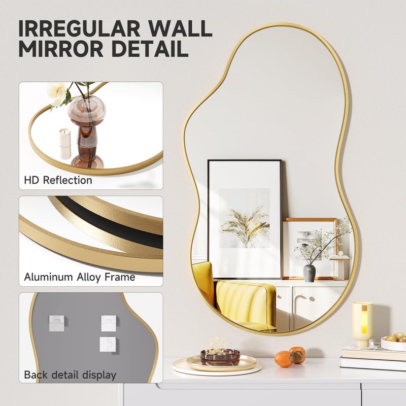 Hasipu Irregular Wall Mirror - 35"x20" Asymmetrical Mirror, Modern Decorative Mirrors for Living Room, Entryway, Hallway, Bathroom, Bedroom,Wall Mounted Home Decor (Gold) - Image 2