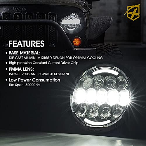 Xprite 105W LED Wrangler Headlights - 7-inch Round Headlamp Replacement with Hi/Lo Beam, DRL, Turn Signal Lights, DOT Approved - Fits Wrangler JK TJ LJ 1997-2018 - Includes H4 H13 Adapter - Image 3