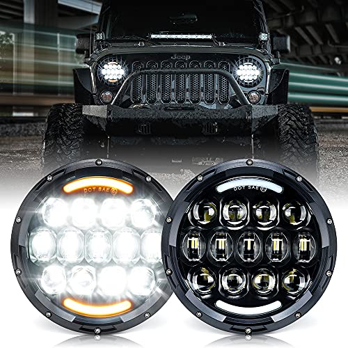 Xprite 105W LED Wrangler Headlights - 7-inch Round Headlamp Replacement with Hi/Lo Beam, DRL, Turn Signal Lights, DOT Approved - Fits Wrangler JK TJ LJ 1997-2018 - Includes H4 H13 Adapter - Image 1