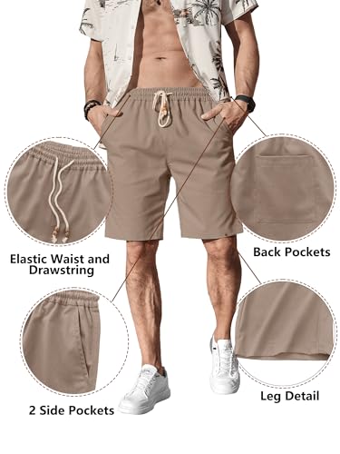 Comdecevis Men's Linen Shorts Casual Elastic Waist Drawstring Summer Beach Vacation Yoga Golf Shorts with Pockets XX-Large Brown - Image 3