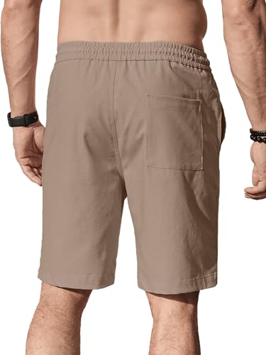 Comdecevis Men's Linen Shorts Casual Elastic Waist Drawstring Summer Beach Vacation Yoga Golf Shorts with Pockets XX-Large Brown - Image 2
